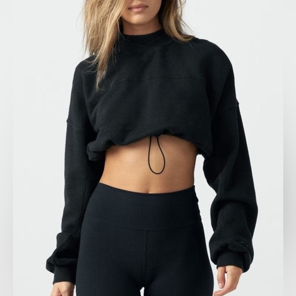 Joah Brown Tops - NEW joah brown drawcord crop crewneck sweatshirt black longsleeve one size